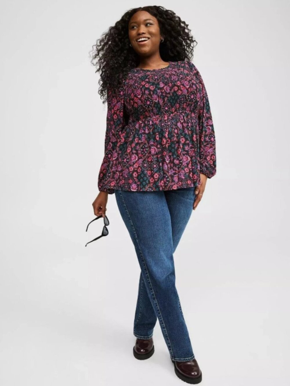 TORRID Dark Floral Smocked Crinkle Gauze Top Shirt Whimsigoth Romantic Boho 2X